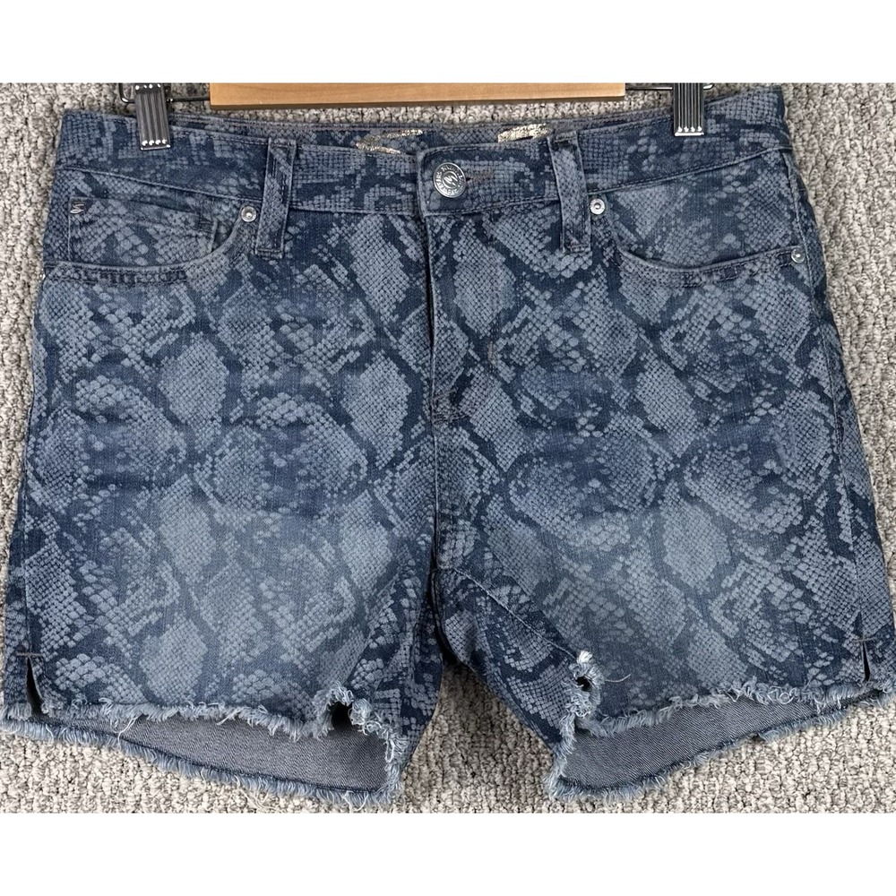 Seven 7 Womens Shorts Size 4 Python Blue Frayed Hem Distressed Denim Snakeskin